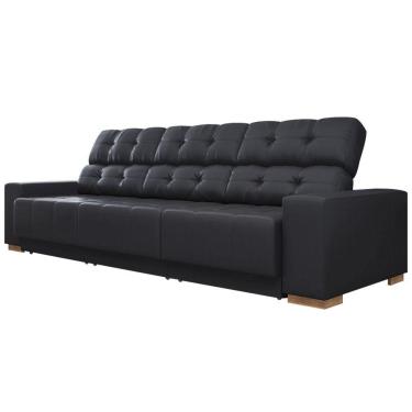 Imagem de Sofá Retrátil Reclinável 5 Lugares Lisboa 320cm Couro Preto