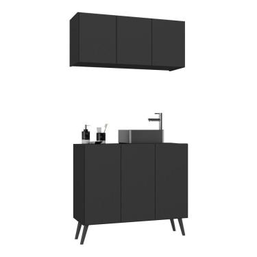 Imagem de Conjunto Gabinete De Banheiro E Armário Aéreo Retrô Mp5055 Preto Preto