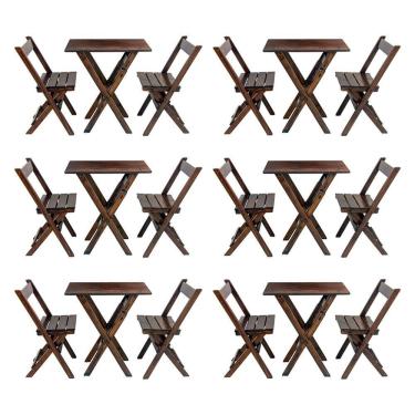 Imagem de Kit 6 Jogos De Mesa Aparador Bar Dobrável Com 2 Cadeiras Em Madeira Maciça - Imbuia - Marrom