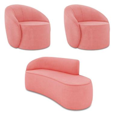 Imagem de Sofá 3 Lugares Orgânico 180cm Morgan E 2 Poltronas Lua Suede Rosê D03 - D'rossi