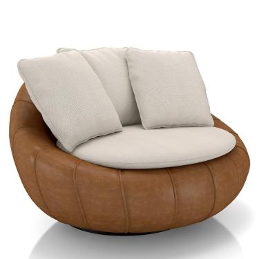 Imagem de Poltrona Para Sala Giratória Redonda Saphire M22 Linho Bege/caramelo - Mpozenato