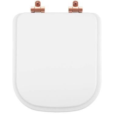 Imagem de Assento Sanitário Poliéster Soft Close Piano Branco Para Vaso Deca Com Ferragem Rose Gold