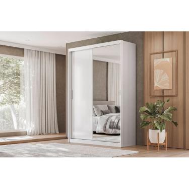Imagem de Guarda-Roupa Casal Riva Branco 2 Portas Deslizantes 4 Gavetas com Espelho | Liberty Móveis
