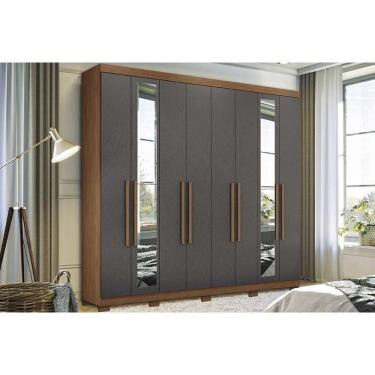 Imagem de Guarda Roupa Casal 8 Portas e 4 Gavetas c/Espelho e Pés Master New 8.4 Jatoba/Grafitte - Santos Andirá