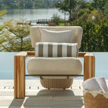 Imagem de Almofada Rolinho Piscina Impermeável Listra Area Externa 45cm Bege - A