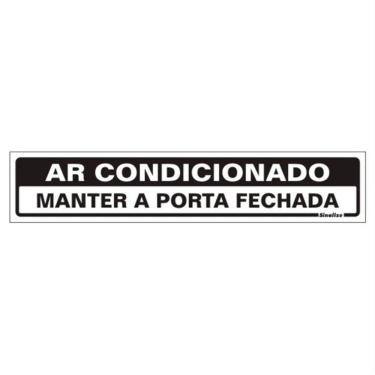 Imagem de Placa de Poliestireno Autoadesiva 5x25cm Ar Condicionado Mantenha A Porta Fechada 200 Ag Sinali