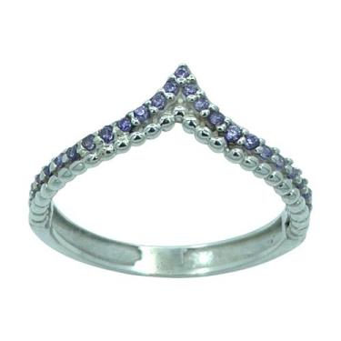 Imagem de Anel em Prata 925 Aro Duplo em V com Zircônias Lilás e Bolinhas - Just