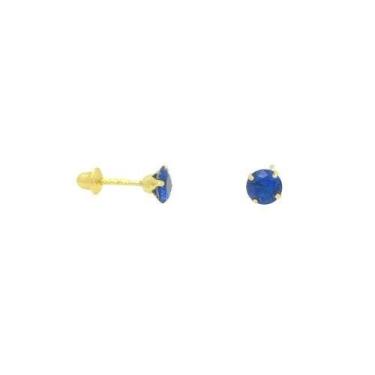 Imagem de Brinco em Ouro 18K com Zircônia Redonda Azul Escuro - Joia Elegante - 