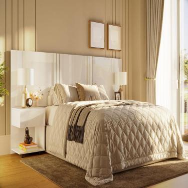 Imagem de Cabeceira Casal Netuno MDP MDF Branco Com Gavetas E Prateleira Casah