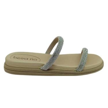 Imagem de Papete Feminina Beira Rio Creme Tiras Pedraria Strass Conforto, Aurora