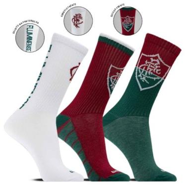 Imagem de Kit 3 Pares Meia Esportiva Masculina Running Bike Gym Fluminense - Clu