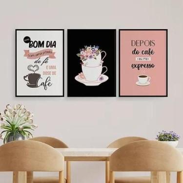 Imagem de Kit 3 Quadros Decorativos Dose Café E Fé 24X18Cm Vidro Preta - Quadros