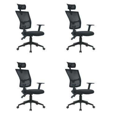 Imagem de Kit 4 Cadeiras Escritório Giratória Presidente Polipropileno Londres Preto