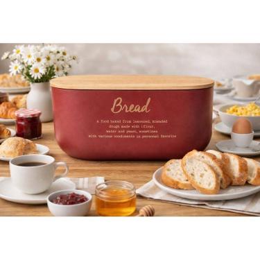 Imagem de Porta Pão Em Metal Com Tampa De Bambu 5,8 Litros - Vermelho Carmim