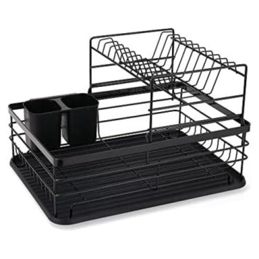 Imagem de BSMIX Escorredor de Louça 2 Andares Preto Fosco com Bandeja Coletora e Porta Talheres Removíveis
