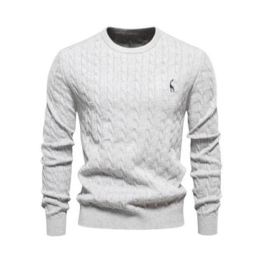 Imagem de Suéter Masculino De Algodão Com Bordado De Girafa, Gola Redonda, Padrã