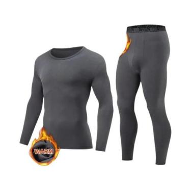 Imagem de Conjunto De Roupa Térmica Masculina De 2 Peças, Gola Redonda, Cor Sóli