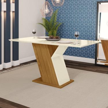 Imagem de Mesa de Jantar com Tampo em MDF 160cm com Vidro Kesha Casa 812