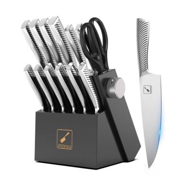 Imagem de Conjunto de Facas Imarku em Aço Inoxidável com Bloco de Bancada e Cabo Ergonômico, 14 Peças, Prata