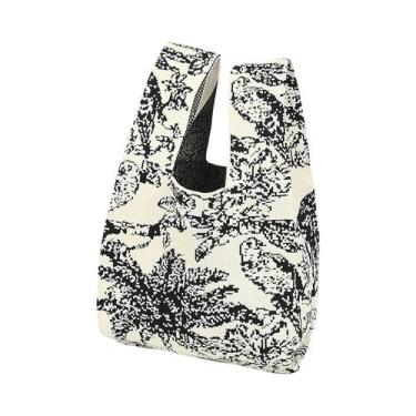 Imagem de Bolsa De Mão Feminina De Tricô Elegante Com Estampa Floral E De Pássar