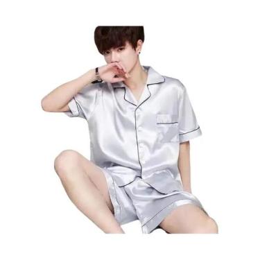 Imagem de Conjunto De Pijamas De Verão Masculinos De Alta Qualidade Em Seda Cham