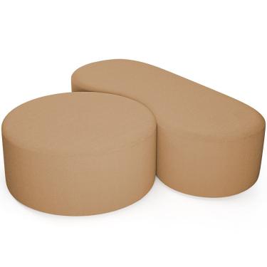 Imagem de Kit Puff Redondo Lola e Puff Recamier Orgânico Orbit W01 Bouclê Mostarda - Lyam Decor