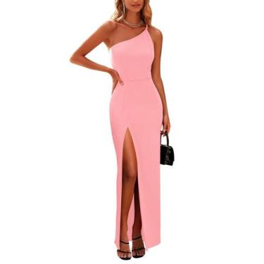 Imagem de Vestido PRETTYGARDEN Maxi Rosa com Fenda Alta e Ombro Único P