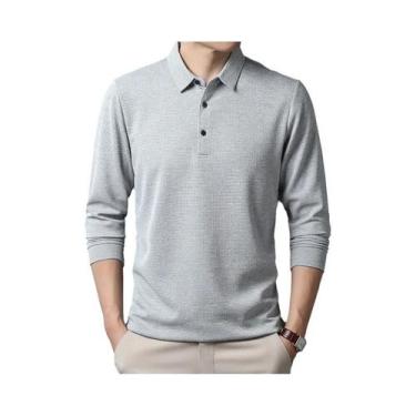 Imagem de Camiseta polo casual masculina de manga comprida verão top confortável