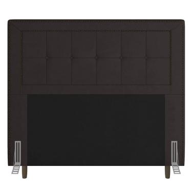 Imagem de Cabeceira Cama Box Solteiro Luxor 90cm com Tachas e Frame Suede Marrom - Abmaza