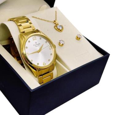Imagem de Relógio Feminino Dourado com Kit Colar e Brincos Original Champion em 