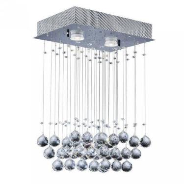 Imagem de Luminária Plafon Sobrepor de Cristais Retangular Ball 2 Lâmpadas Bronz