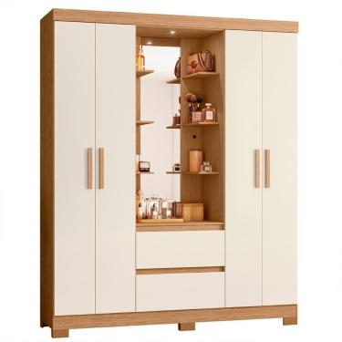 Imagem de Guarda Roupa Olimpia 163cm 4 Portas Espelho Led 2 Gavetas Freijo/Off White