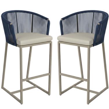 Imagem de 02 Banqueta Noronha Em Alumínio E Corda Náutica Trama Azul Marinho