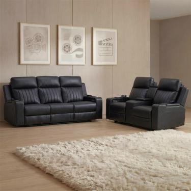 Imagem de Poltrona Reclinável Cinema 2 E 3 Lugares Baú Usb Pu Moscou Sint Pto Z57 - Mpozenato