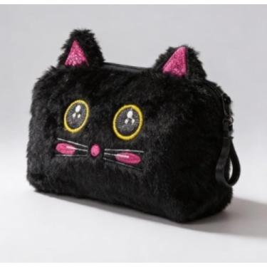 Imagem de Estojo Necessaire Gatinha Pelúcia Preto com Brilho - POLIBRINQ