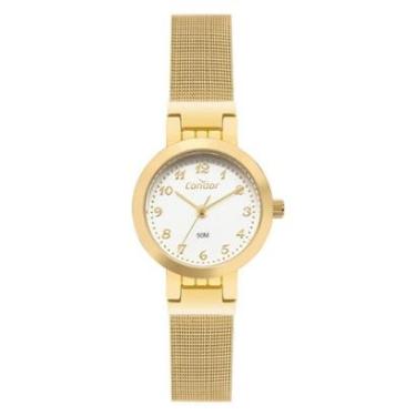 Imagem de Relógio Condor Slim Pequeno Basico Dia A Dia Co2035nya/4k Dourado Todos Os Números Branco-Feminino