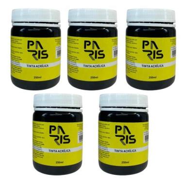 Imagem de Kit 5 Tintas Acrílicas Paris Premium 250ml  Preta