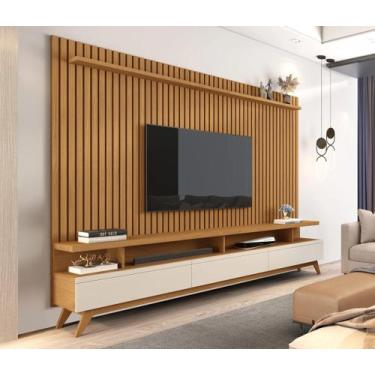 Imagem de Rack com Painel Ripado para TV até 86 Polegadas MDF 230,5cmx183cm Pés 