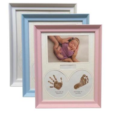 Imagem de Quadro Porta Retrato Recordações do Bebê Com Kit Tinteiro Para Mão e P