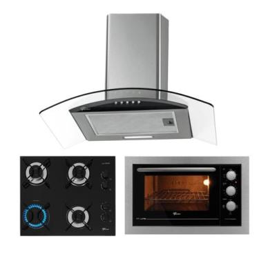 Imagem de Kit Fit Line Fischer: Forno Inox Coifa Cooktop 4B Aramado, 220V