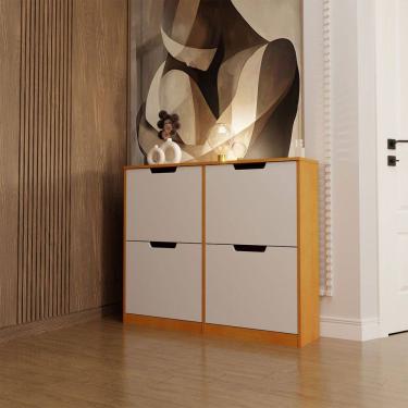 Imagem de Sapateira Milano 4 Portas para 16 Pares de Sapato Branco/Freijó - Panorama Móveis