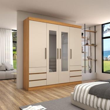 Imagem de Guarda-Roupa Casal Romenia Slim 4 Portas 6 Gavetas Cinamomo/Off White - Panorama Móveis