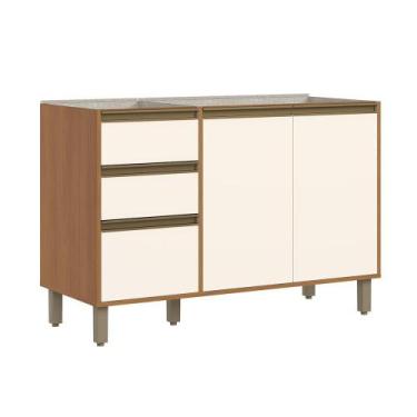 Imagem de Balcão Pia 3 Portas 2 Gavetas 120cm Venaly - Móveis Henn, Cinamomo/Off