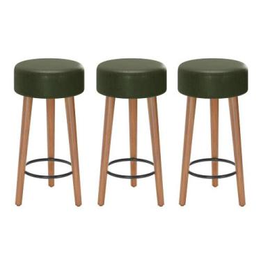 Imagem de Kit 03 Banquetas Baixa Cozinha Paris Estofada D-33 Pés de Madeira Rosq