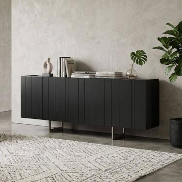 Imagem de Aparador Buffet Para Sala de Jantar 4 Portas 180cm Pés Industrial Alina N01 Preto Champ...