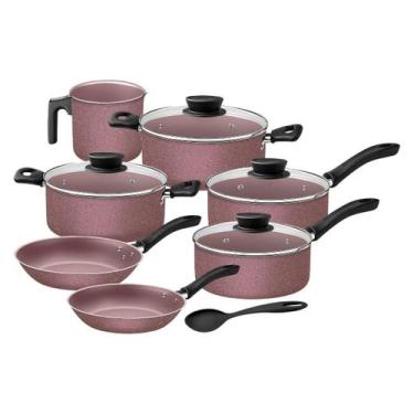 Imagem de Jogo De Panelas 7 Peças Rosa Linz Antiaderente e Colher Tramontina