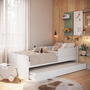 Imagem de Cama Infantil Montessori De Solteiro 188x88 Cm Em Mdp Com Cama Auxiliar E Protetor Late...