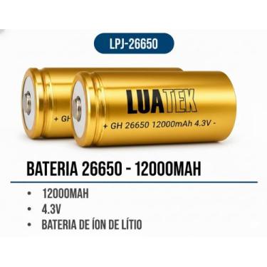 Imagem de 2x Bateria Recarregável 26650 12000mah 4.3v Dourada Qualidade Premium 