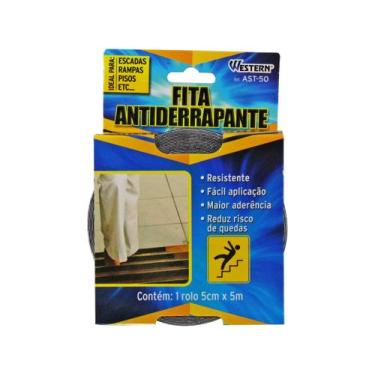 Imagem de Fita Anti Derrapante 5x500cm Preta Escadas Rampas Western, Preto, 5cm 
