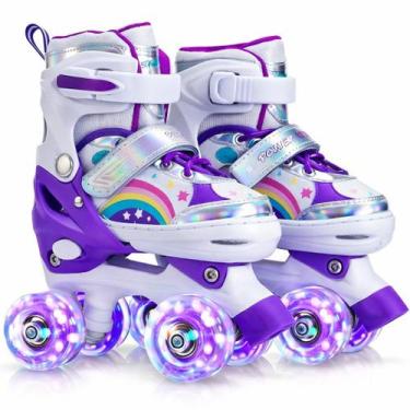 Imagem de Patins 4 Rodas ARCO IRIS Com Luz De Led E Glitter Top Patins Menina Me
